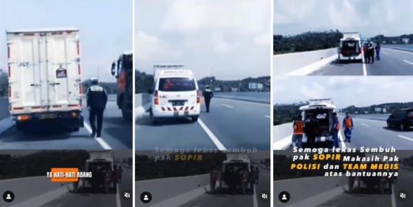 Viral Video Polisi Tolong Sopir Truk Yang Sakit Di Pinggir Jalan Tol