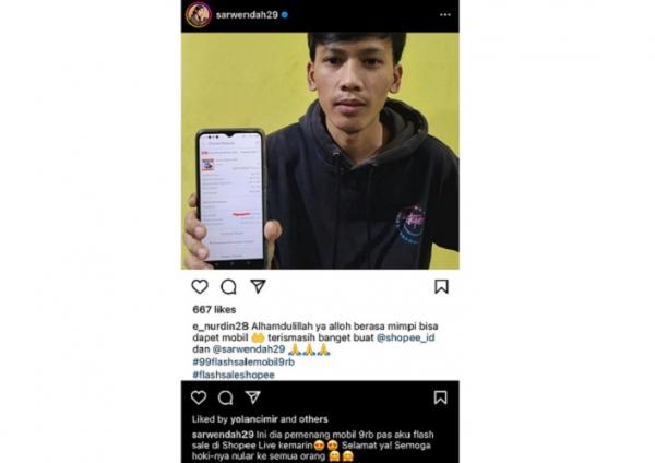 Shopee Pemenang mobil Avanza Rp9.000 (Foto: dok Instagram @sarwendah29)