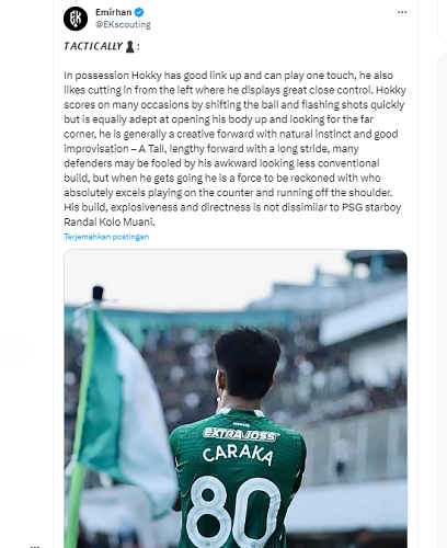 Emirhan menyebut gaya main Hokky Caraka seperti Randal Kolo Muani.