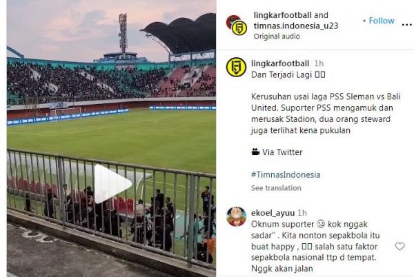 Tangkapan layar aksi suporter PSS Sleman.