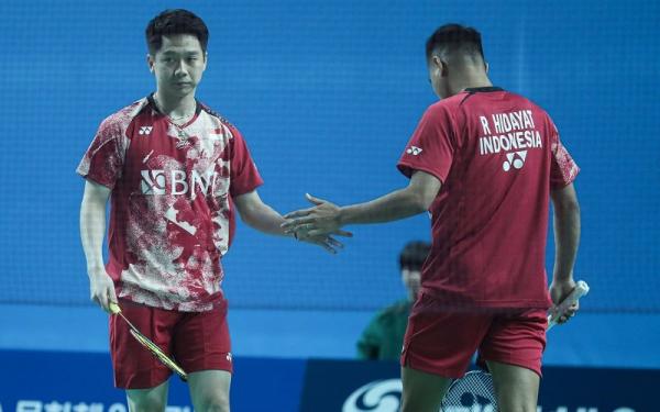 Kevin Sanjaya Sukamuljo/Rahmat Hidayat kalah di babak 16 besar Korea Masters 2023. Kevin/Rahmar menyebut ada beberapa hal yang bikin permainannya kurang. (foto: PBSI)