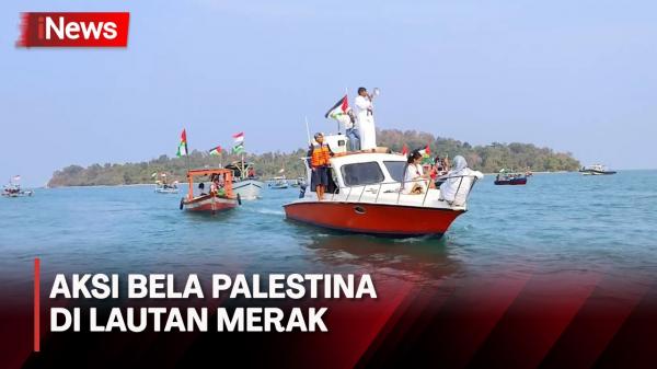 Ratusan Nelayan Mabak Gelar Aksi Bela Palestina di Lautan Merak