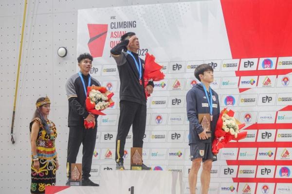Rahmad Adi Mulyono tampil sebagai yang terbaik di International Federation of Sport Climbing (IFSC) Asian Qualifier 2023, Minggu (12/11/2023).  (Foto: MPI)