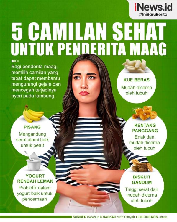 Infografis 5 Camilan Sehat untuk Penderita Maag