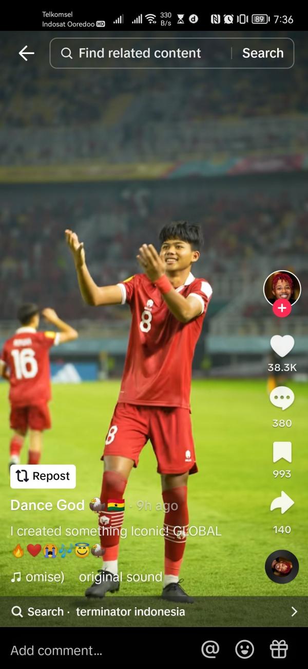 Kaka elebrasi penyerang Timnas Indonesia U-17 Arkhan Kaka di Piala Dunia U-17 2023 viral sampai luar negeri. Bahkan penari aslinya Dancegod Lloyd mengunggah ulang selebrasi Arkhan di akun media sosialnya. (capture)