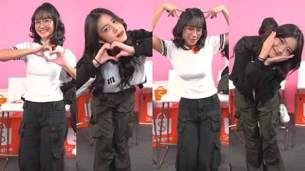 Freya dan Christy JKT48 berpose kiyowo di Shopee Live. (Foto: tangkapan layar)