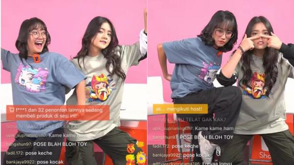 Pose kocak Freya dan Christy JKT48 di Shopee Live. (Foto: tangkapan layar)