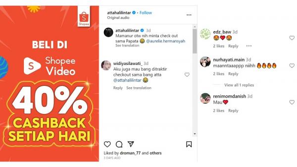 Capture postingan dan komentar di Instagram Atta Halilintar. (Foto: Ist)