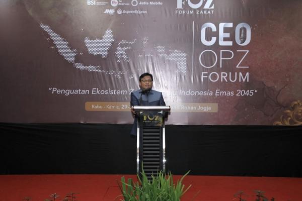 Ketua Umum FOZ CEO OPZ Forum Ketua Umum FOZ Bambang Suherman saat memberikan sambutan dalam acara CEO OPZ Forum di Yogyakarta, Rabu (29/11/2023). (Foto: iNews Media Group/Yohanes Demo)