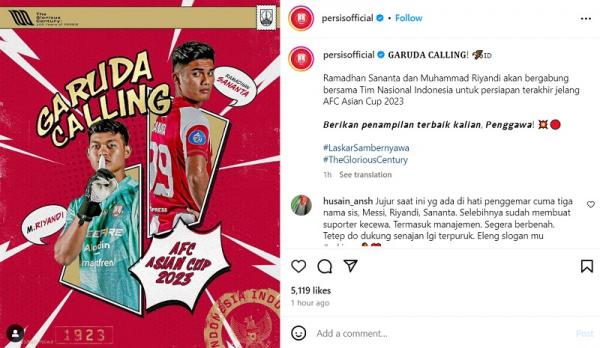 Persis Solo mengumumkan pemanggilan dua pemainnya Persis Solo mengumumkan pemanggilan dua pemainnya ke Timnas Indonesia untuk Piala Asia 2023. (Foto: Instagram @persisofficial)