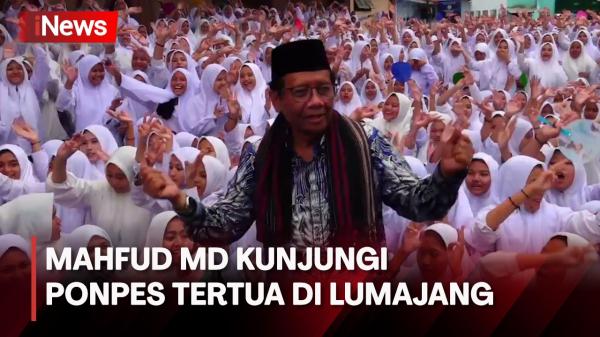 Mahfud MD Disambut Sholawat Ribuan Santri saat Kunjungi Ponpes Miftahul Ulum di Lumajang
