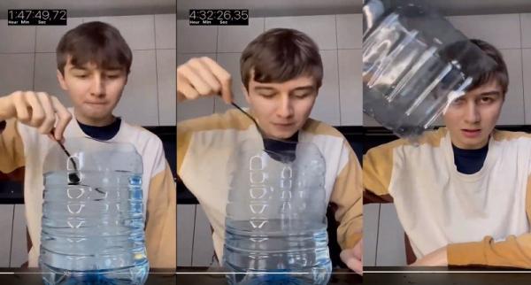 Viral Seorang Pria Minum Air Galon Pakai Garpu, Netizen: Contoh Makhluk Gabut!