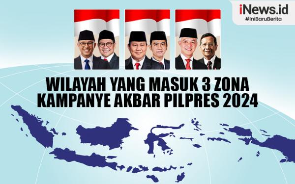 Infografis Daftar Wilayah Yang Masuk 3 Zona Kampanye Akbar Pilpres 2024