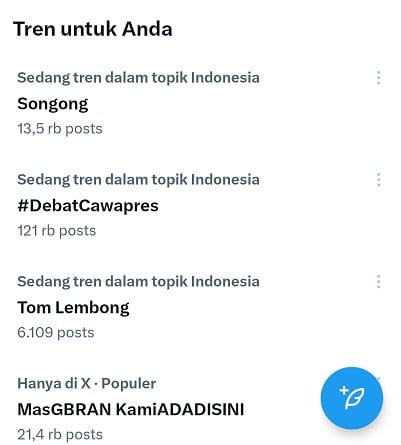 Kata songong trending topic di X usai gibran celangak-celinguk ke Mahfud MD. (Foto: X)