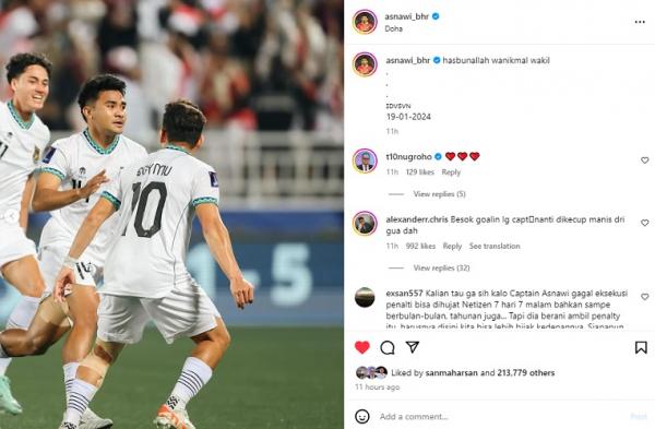Asnawi Mangkualam mengunggah foto-foto aksinya kon Asnawi Mangkualam mengunggah foto-foto aksinya kontra Vietnam di Piala Asia 2023. Dia juga mengutip penggalan ayat Alquran sebagai caption. (Foto: Instagram @asnawi_bhr)