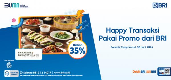 Makan di Paradise Dynasty bisa dapat diskon hingga 35 persen dengan Kartu Kredit dan Kartu Debit BRI. (Foto: dok BRI)