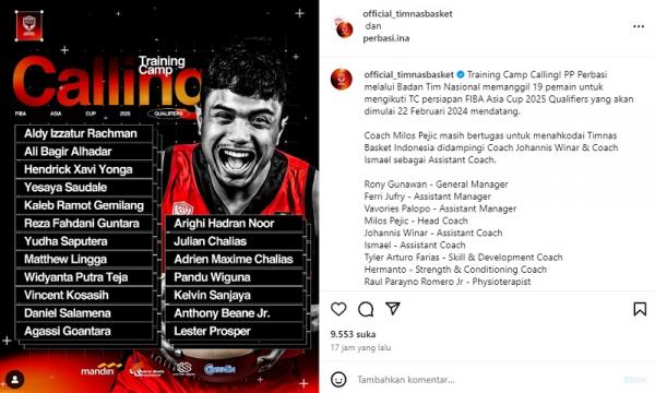 Perbasi panggil 19 pemain untuk FIBA Asia Cup 2025. (Foto: Instagram @perbasi.ina)