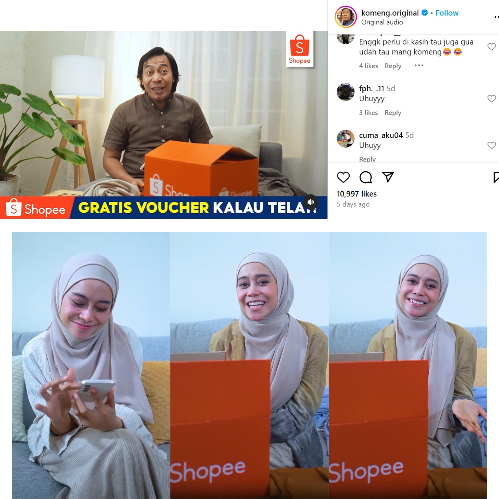 Komeng dan Lesti Kejora makin puas belanja online berkat Garansi Tepat Waktu di Shopee. (Foto: Ist)