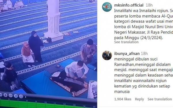 Tangkapan layar detik-detik pria 72 tahun meninggal saat tadarus alquran. (Foto: Instagram)