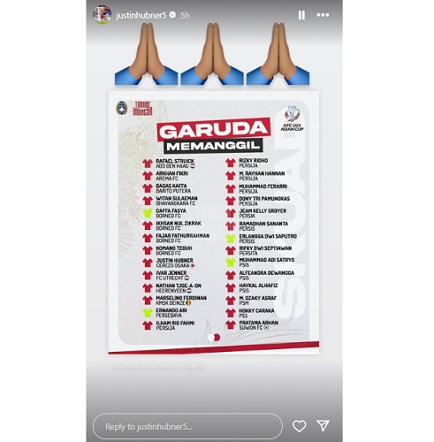 Unggahan Justin Hubner di IG Story miliknya, Rabu (3/4/2024). (Foto: IG Story @justinhubner5)