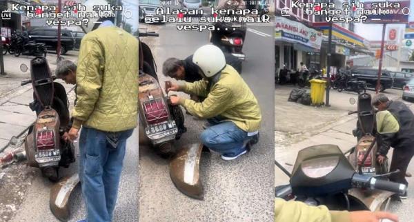 Viral Solidaritas Anak Vespa Bantu Bapak yang Alami Kerusakan Mesin di Jalan Raya