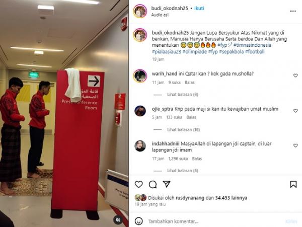 Skuad Timnas Indonesia U-23 Sholat Berjamaah di Stadion, Rizky Ridho Jadi  Imam, Netizen: Kapten Idaman!