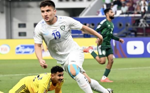 Striker Timnas Uzbekistan U-23 Husayn Norchaev usai membobol gawang Arab Saudi (Foto: UFA)