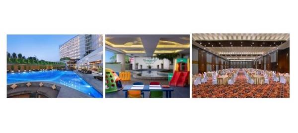 Kiri ke kanan: Kolam renang di The Alana Sentul, Taman bermain anak di The Alana Yogyakarta, dan Ballroom di The Alana Solo. (Foto: dok Archipelago)