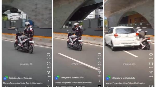 Viral Pemotor Tabrak Mobil saat Atraksi di Jalan, Netizen Geram: Banyak Gaya Merugikan