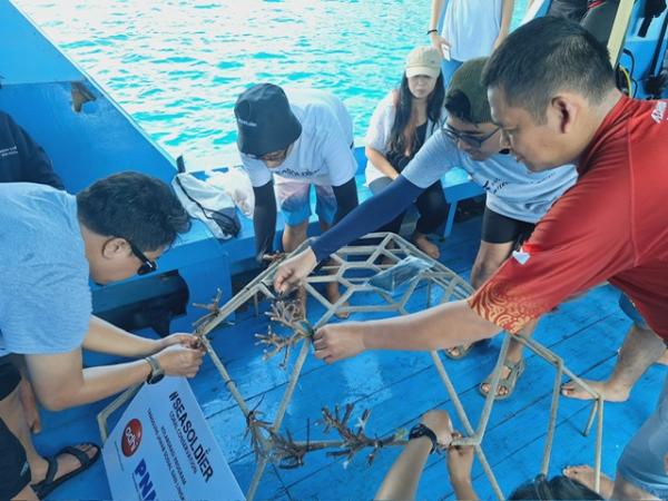 PNM Manado konservasi terumbu karang PNM Manado memberikan pelatihan dan konservasi terumbu karang di Pantai Pulisan. (Foto: dok PNM)