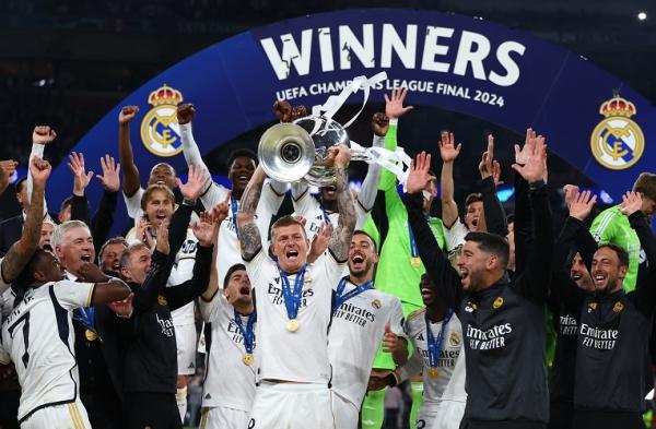 Real Madrid juara Liga Champions 2023-2024 usai Real Madrid juara Liga Champions 2023-2024 usai melibas Borussia Dortmund 2-0 pada final di Wembley, Minggu (2/6/2024) dini hari WIB. (Foto: REUTERS)