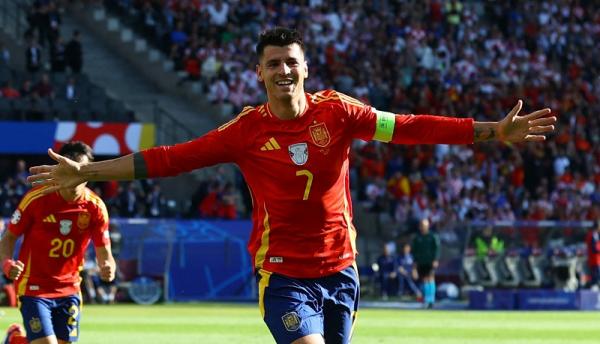 Striker Alvaro Morata mencetak gol perdana Spanyol Striker Alvaro Morata mencetak gol perdana Spanyol vs Kroasia pada matchday pertama Grup B Euro 2024 di Olympiastadion, Berlin, Jerman, Sabtu (15/6/2024) malam WIB. (Foto: REUTERS)