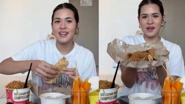 Viral Raisa Mukbang Jajanan di PRJ 2024, Bingung Cara Makan Kerak Telor