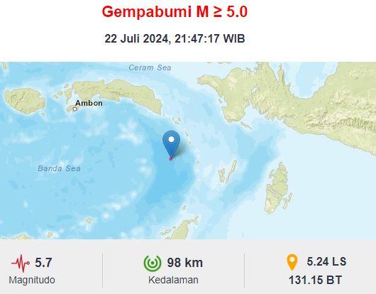 Gempa Terkini M 5,7 Guncang Maluku Tenggara, Tidak Berpotensi Tsunami