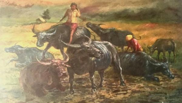 Lukisan Anak Kecil Menunggang Kerbau karya Basuki Abdullah. (Foto: Antara)