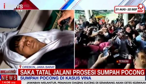 Penampakan Saka Tatal saat menjalani ritual sumpah pocong dalam kasus Vina di padepokan agung, Kabupaten Cirebon, Jumat (9/8/2024). (Foto: MPI)