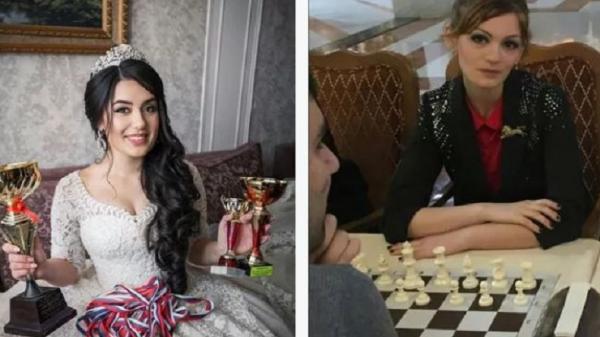 (kiri_kanan) Umayganat Osmanova, 30, yang diracuni lawan mainnya Amina Abakarova, 40, sebelum Kejuaraan Catur Dagestan di Makhachkala, Rusia Selatan. (Foto: social media east2west news via The Mirror)