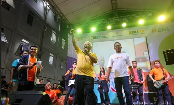 Menteri PUPR Basuki Hadimuljono di acara Music Healing Volume 3 di Hunian Pekerja Konstruksi KIPP IKN. (Foto: Humas Otorita IKN)