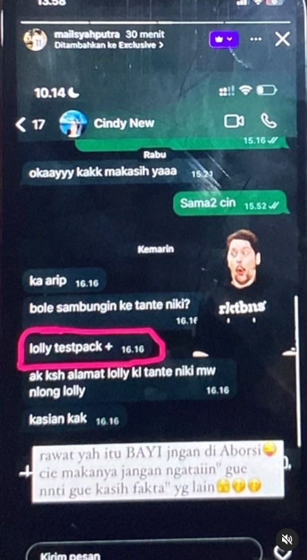 tangkapan layar konten eksklusif Mail Syahputra di Instagram