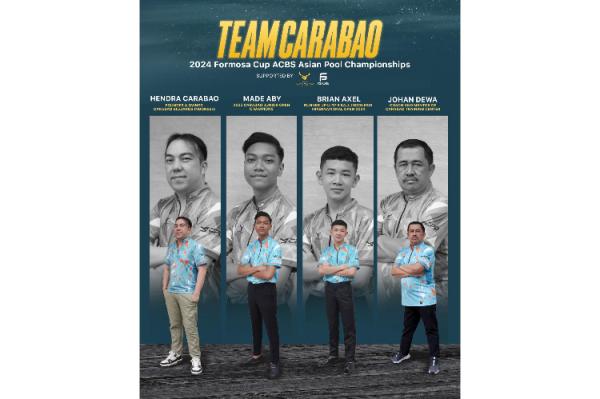 Tiga atlet biliar Indonesia i Formosa Cup 2024 b Tiga atlet biliar Indoneia yang akan berlaga di Formosa Cup 2024 bersama Hendra Carabao. (Foto: dok Carabao Billiards)