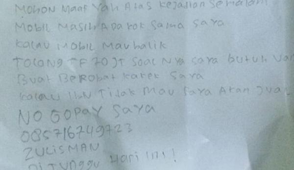 Korban BI menerima surat dari terduga pelaku yang isinya menyampaikan permohonan maaf. (Foto MPI).