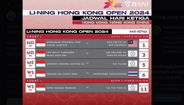Hong Kong Open 2024 16 Besar Foto: PBSI