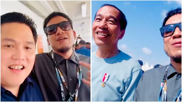 Desta di MotoGP Mandalika 2024 Desta di MotoGP Mandalika 2024, terlihat bersama Erick Thohir dan Jokowi. (Foto: Instagram)