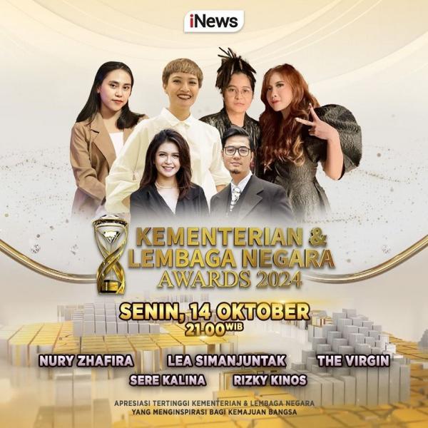 Awards Saksikan malam ini penghargaan bergengsi KEMENTERIAN & LEMBAGA NEGARA AWARDS 2024, pukul 21.00 WIB, hanya di iNews. (Foto iNews).
