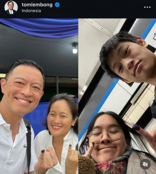 Thalia Lembong bersama Tom Lembong, dan ayah serta adik laki-lakinya. (Foto: Instagram)