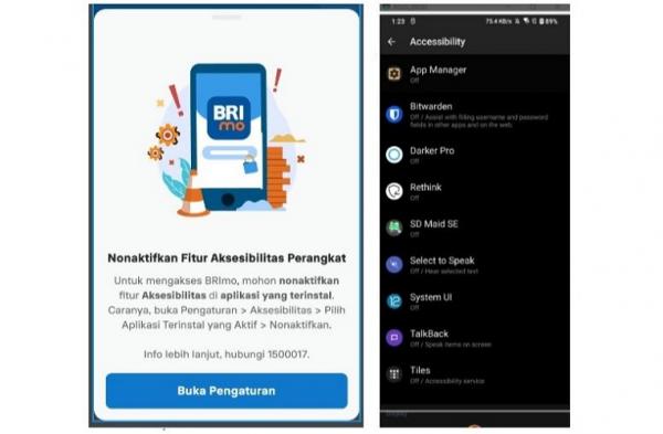 Cara nonaktifkan aksesibilitas BRImo di Asus. (Foto: dok BRI)
