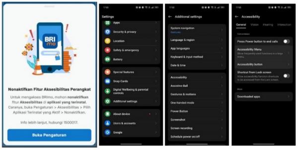 Cara nonaktifkan aksesibilitas BRImo di Oppo. (Foto: dok BRI)