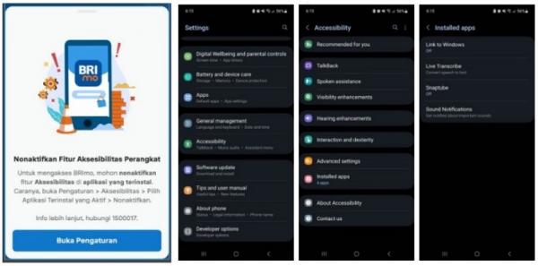 Cara nonaktifkan aksesibilitas BRImo di Samsung. (Foto: dok BRI)