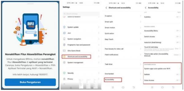 Cara nonaktifkan aksesibilitas BRImo di Vivo. (Foto: dok BRI)