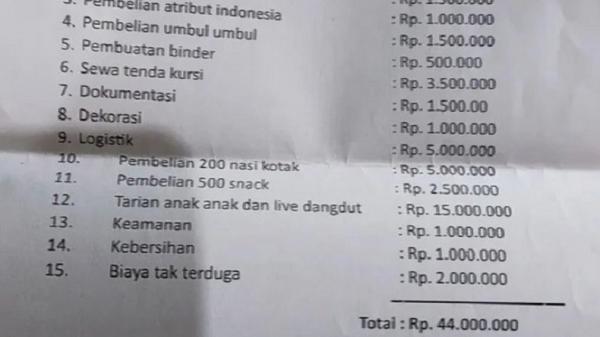 Viral proposal sumbangan tahun baru ormas di Bekasi (dok. istimewa)